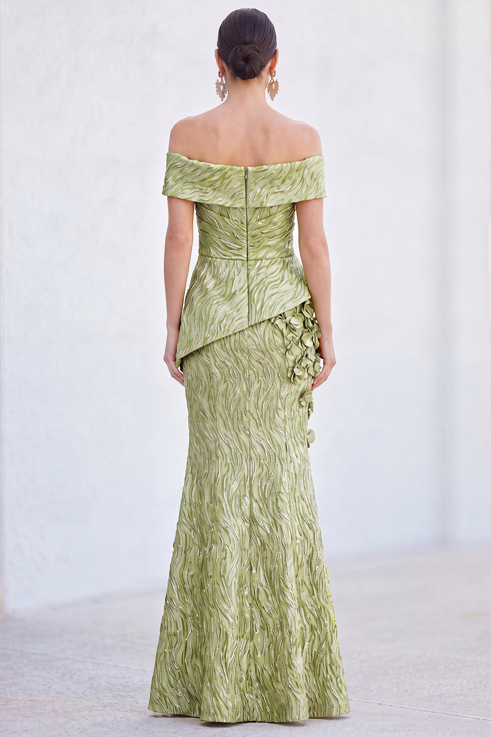 Golden Silver Off The Shoulder Long Mermaid Mother of the Bride Dress with 3D Flowers