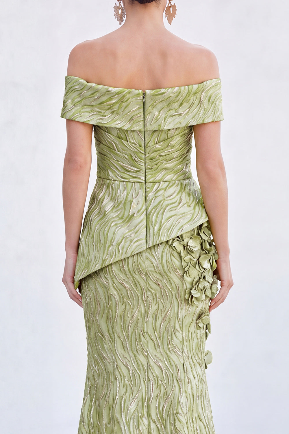 Golden Silver Off The Shoulder Long Mermaid Mother of the Bride Dress with 3D Flowers