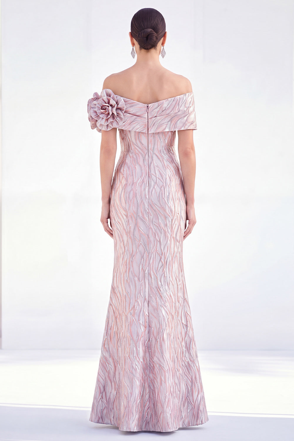 Off The Shoulder Pink Mermaid Long Mother of the Bride Dress with 3D Flowers