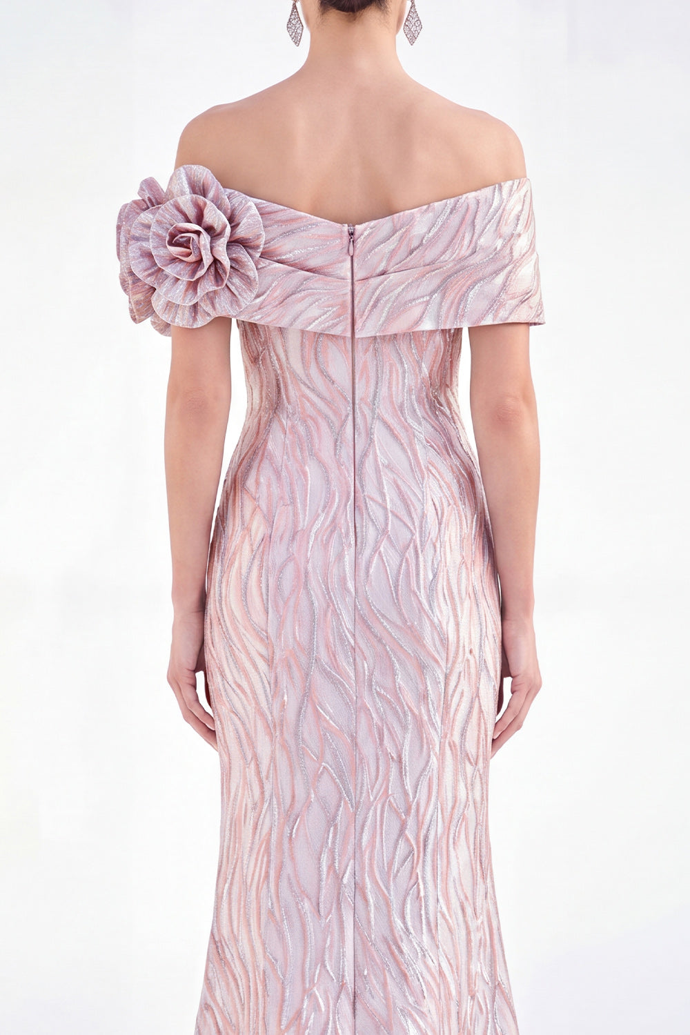 Off The Shoulder Pink Mermaid Long Mother of the Bride Dress with 3D Flowers