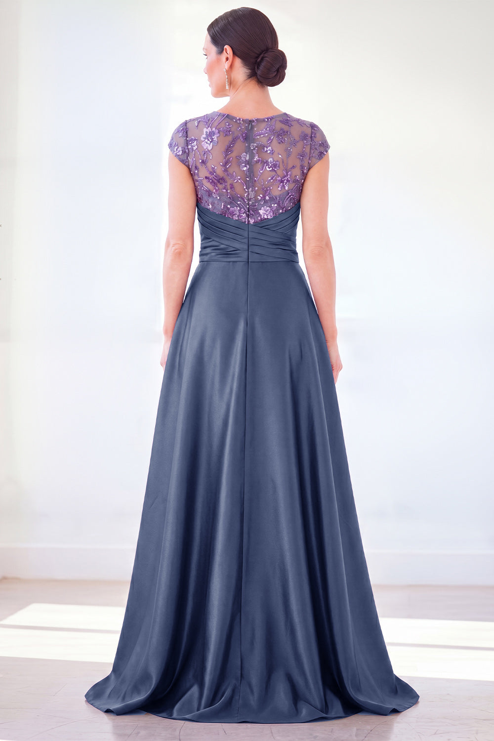 Sparkly Floral Golden Beaded Ruched Sheath Long Mother of the Bride Dress