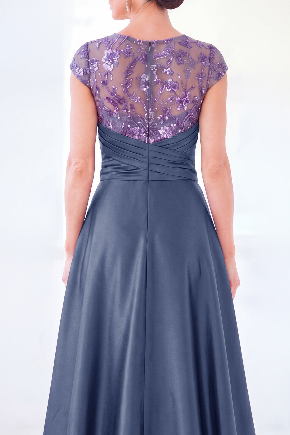 Sparkly Floral Golden Beaded Ruched Sheath Long Mother of the Bride Dress