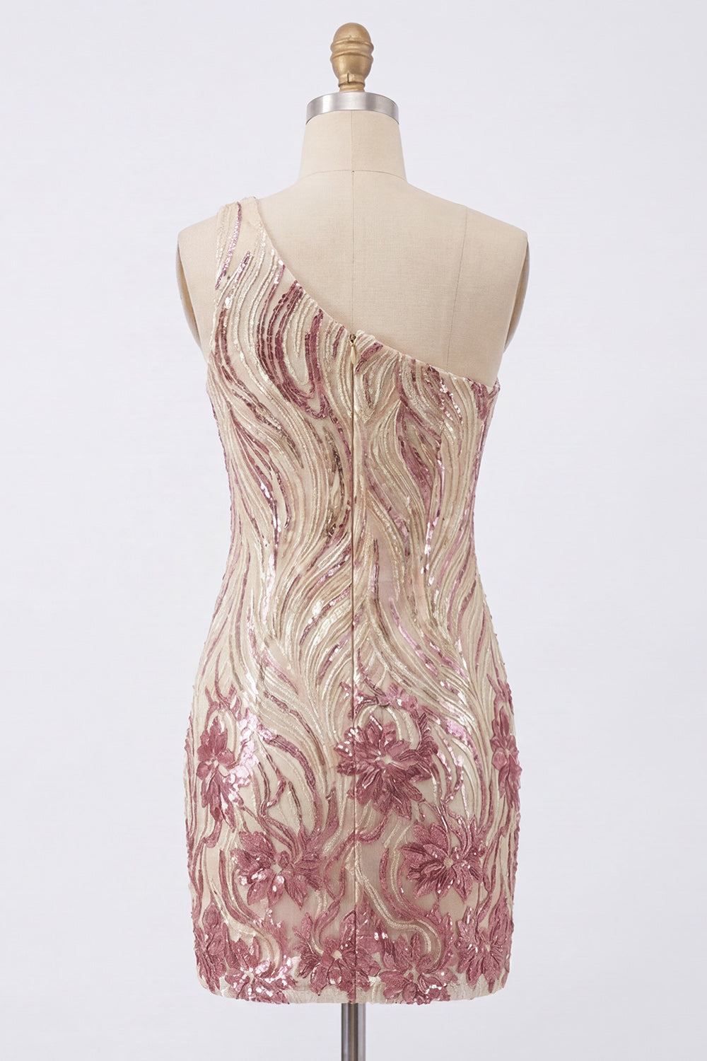 Sparkly Gold and Pink Floral Sequin Tight Short Homecoming Dress