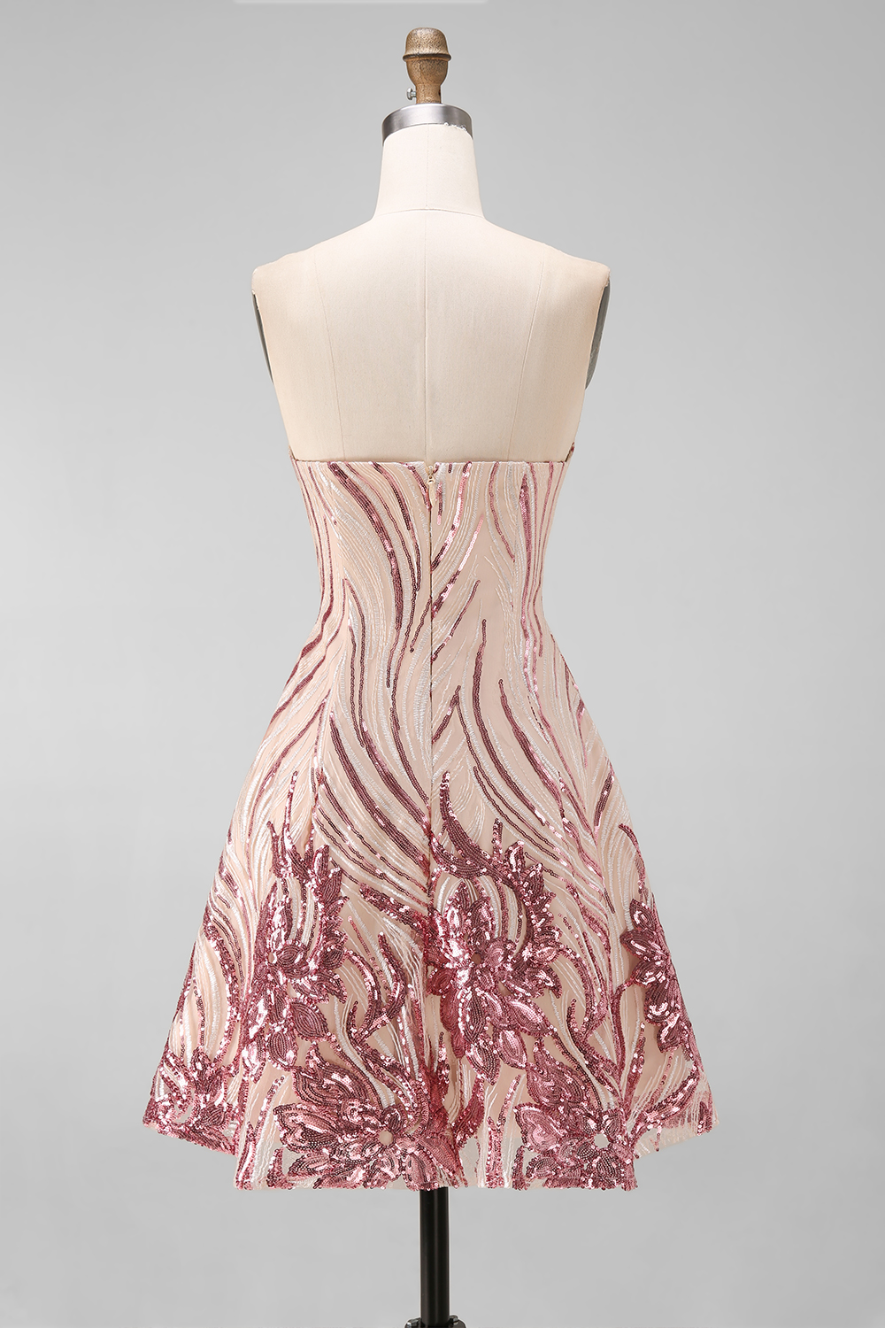 Sparkly Gold and Pink Floral Strapless Sequin Short Homecoming Dress