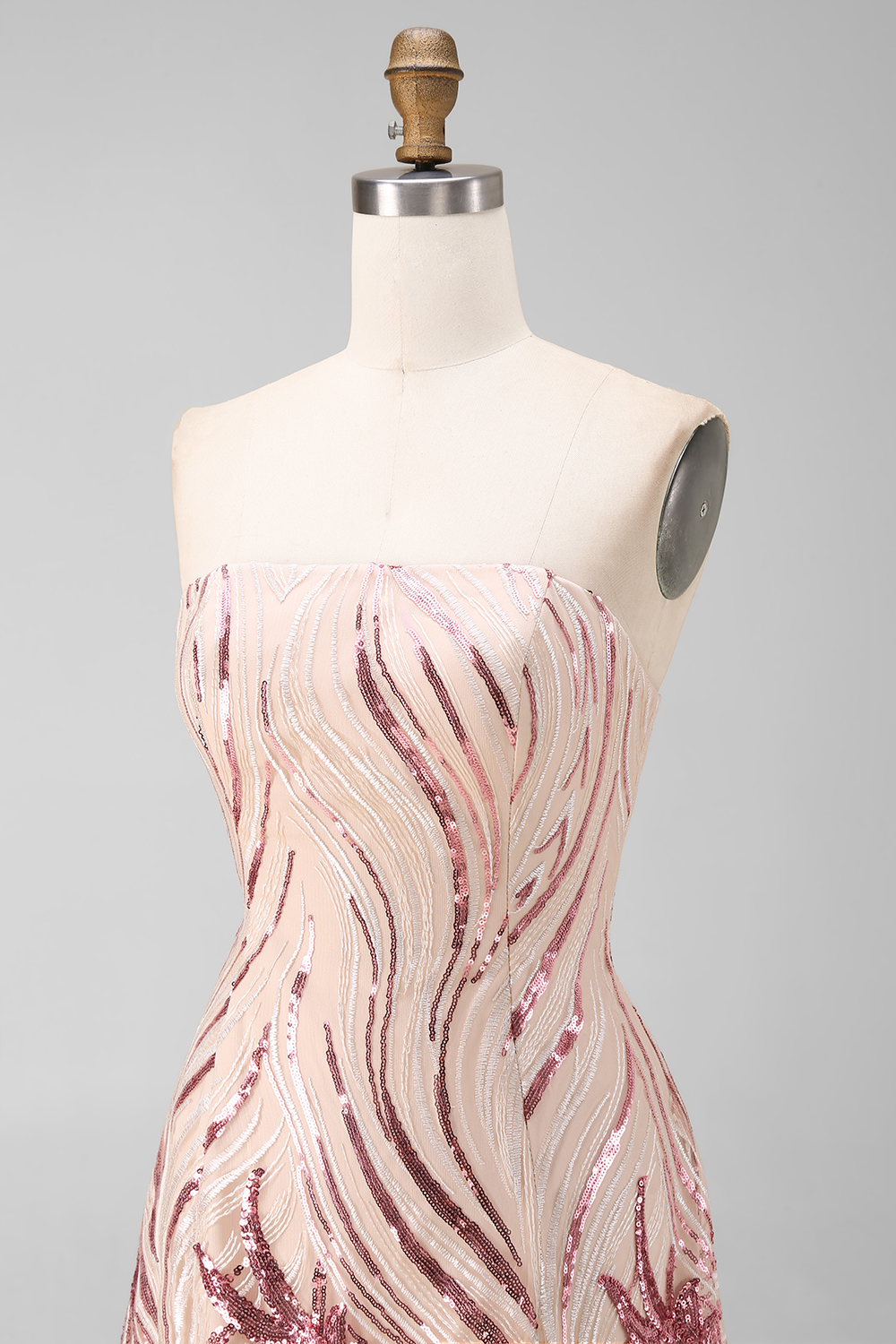 Sparkly Gold and Pink Floral Strapless Sequin Short Homecoming Dress