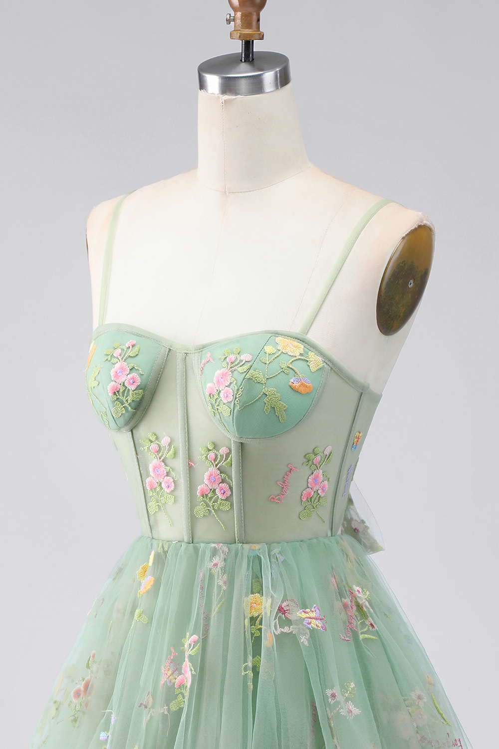 Dusty Sage Floral A Line Short Corset Homecoming Dress with Ruffles