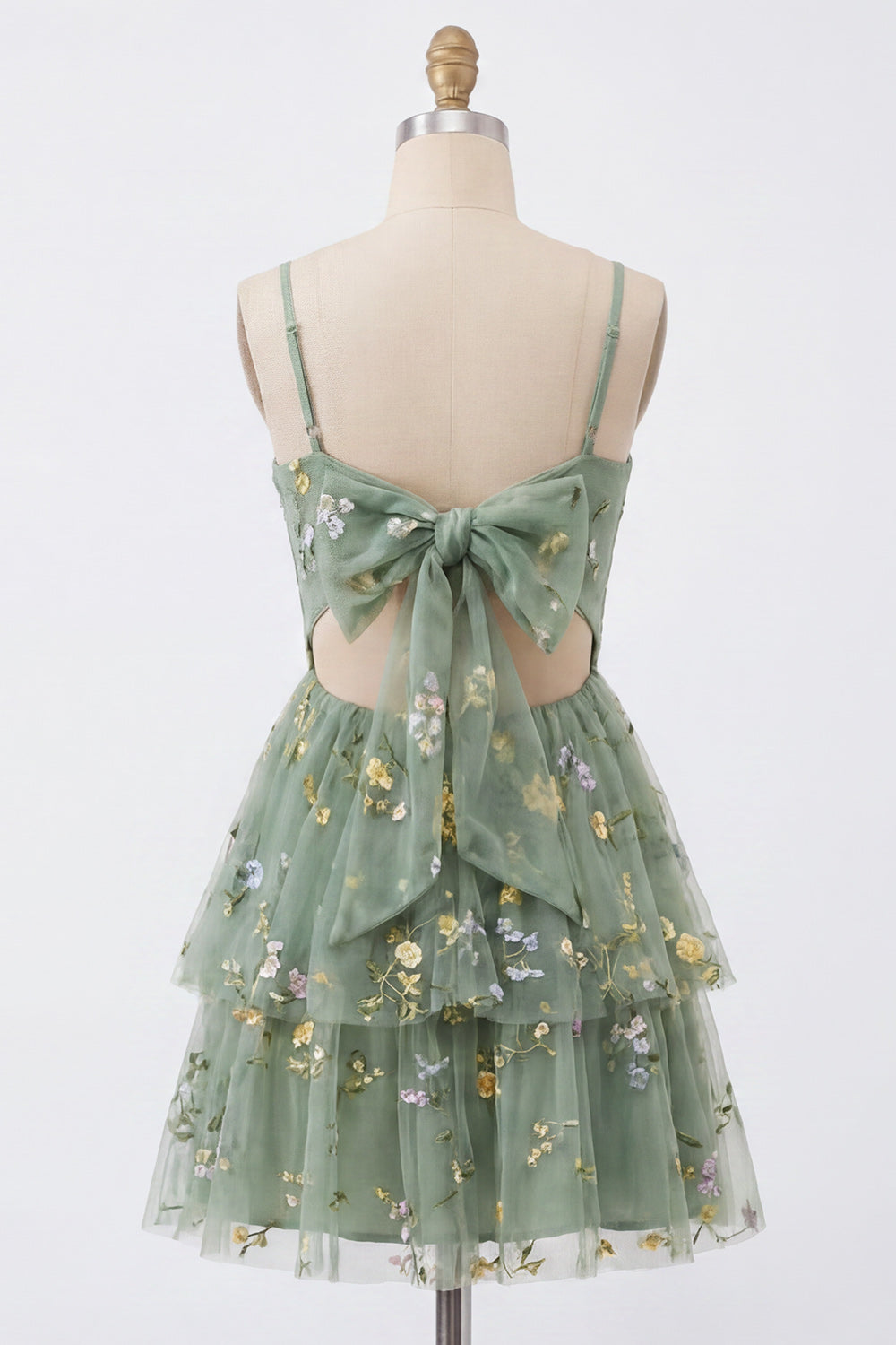 Dusty Sage Floral A Line Short Corset Homecoming Dress with Ruffles