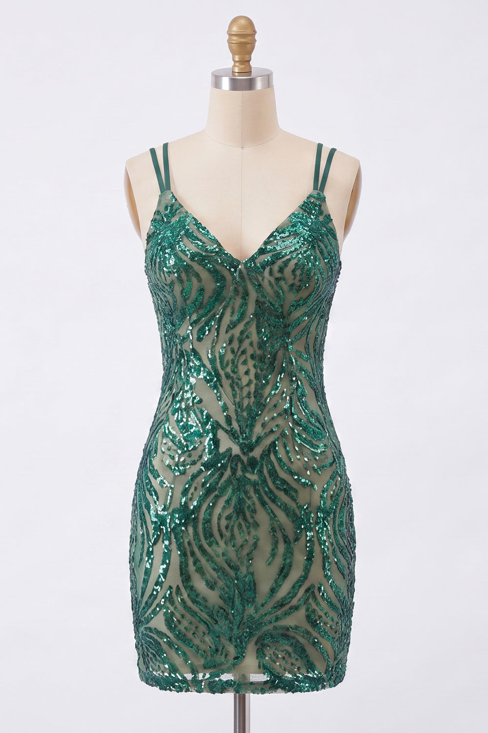 Sparkly Dark Green V-Neck Tight Short Sequin Homecoming Dress
