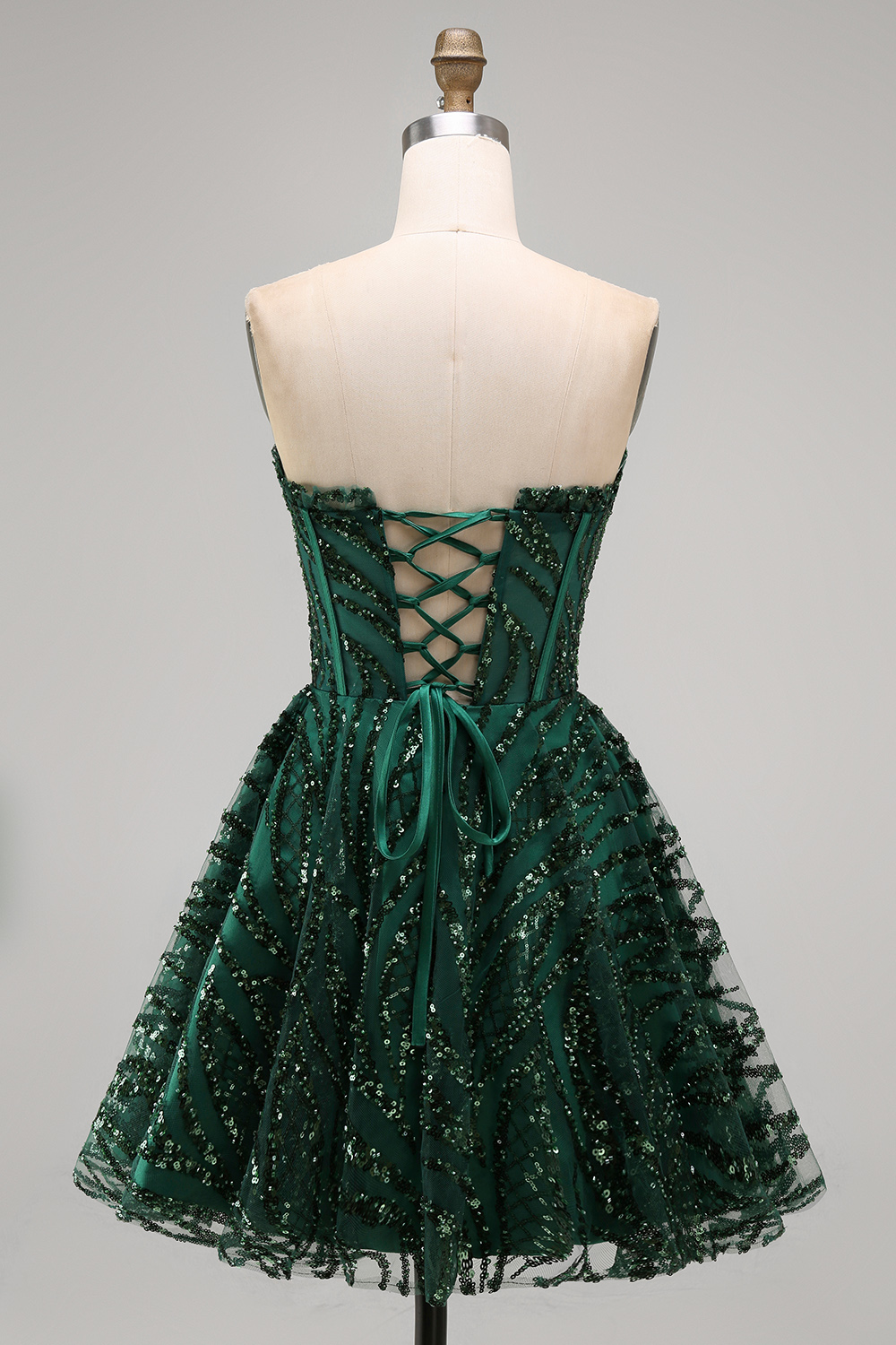 Sparkly Dark Green Corset Strapless A Line Short Homecoming Dress