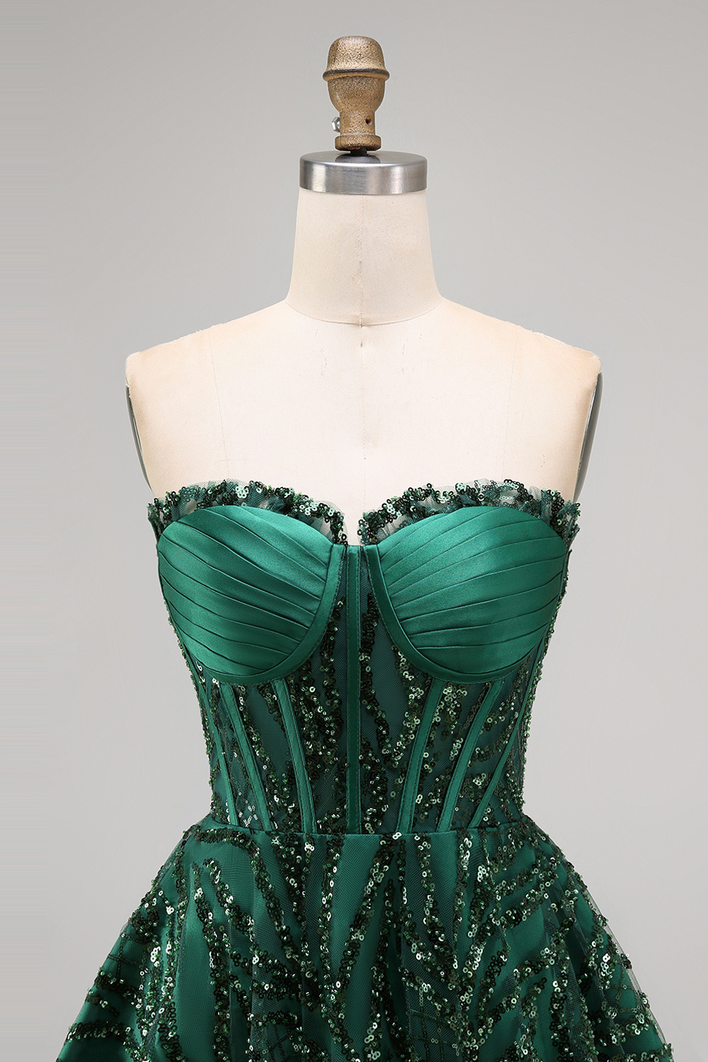 Sparkly Dark Green Corset Strapless A Line Short Homecoming Dress