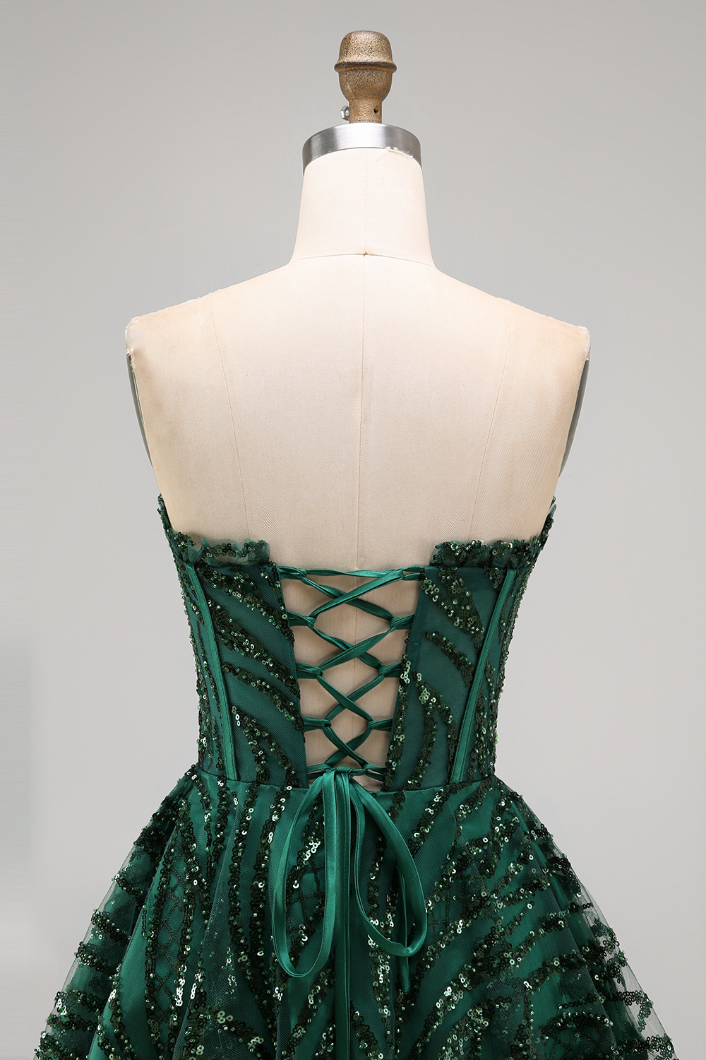Sparkly Dark Green Corset Strapless A Line Short Homecoming Dress