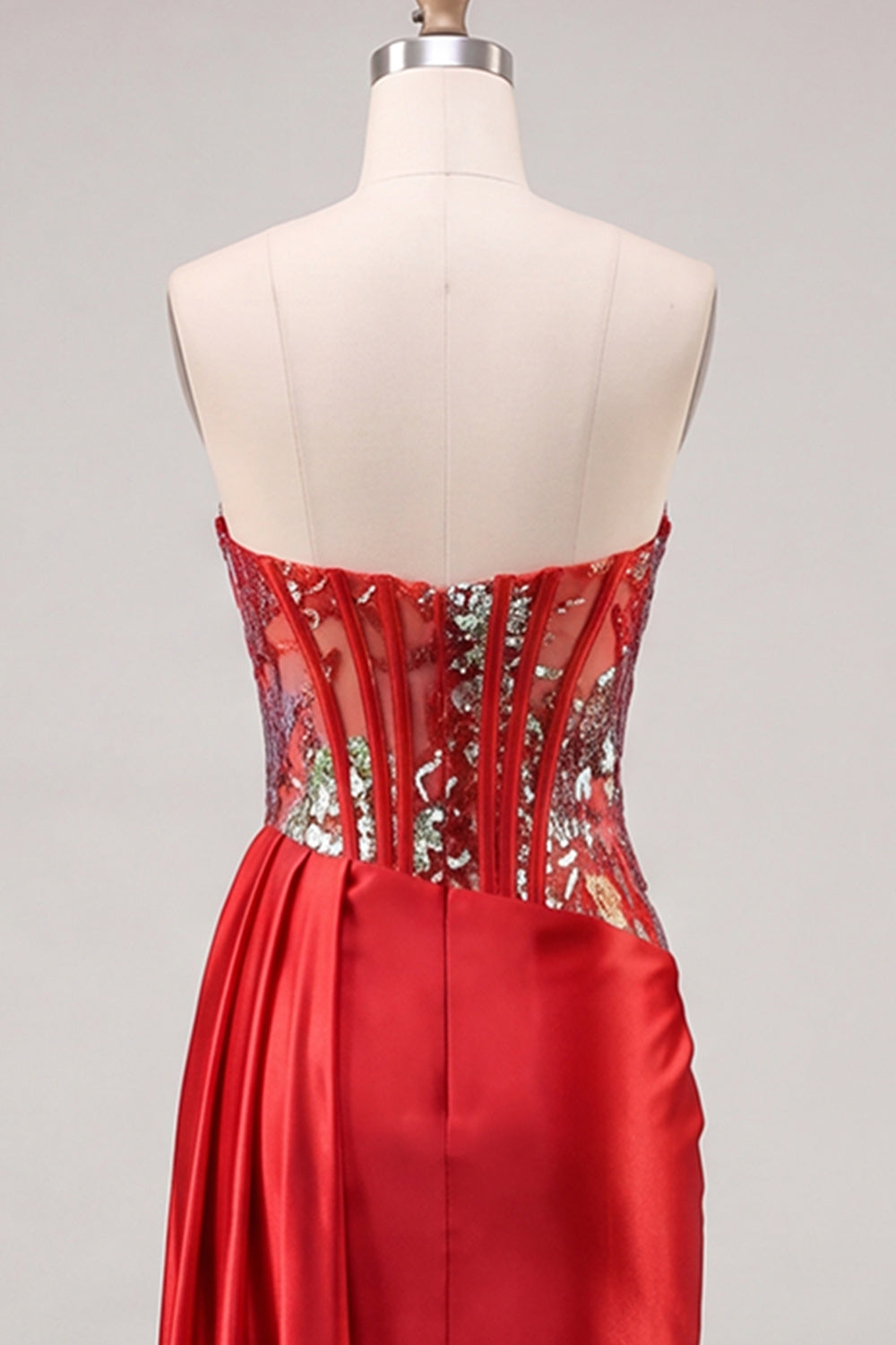 Sparkly Red Ruched Tight Short Corset Homecoming Dress with Side Cape