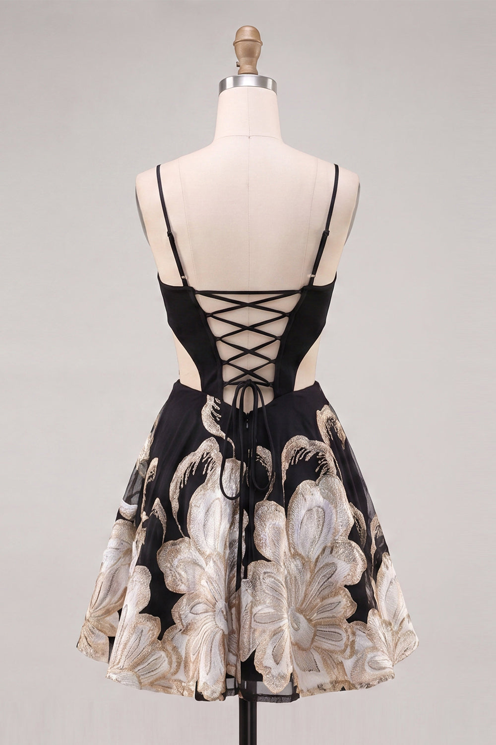 Sparkly Floral Black A-Line Short Corset Homecoming Dress