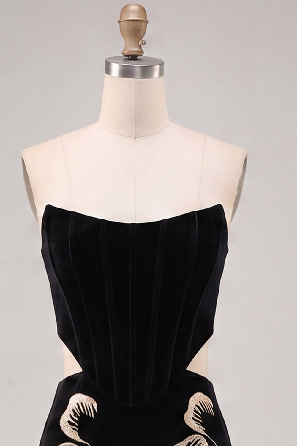 Floral Velvet Dark Green Strapless Cut Out Tight Short Corset Homecoming Dress