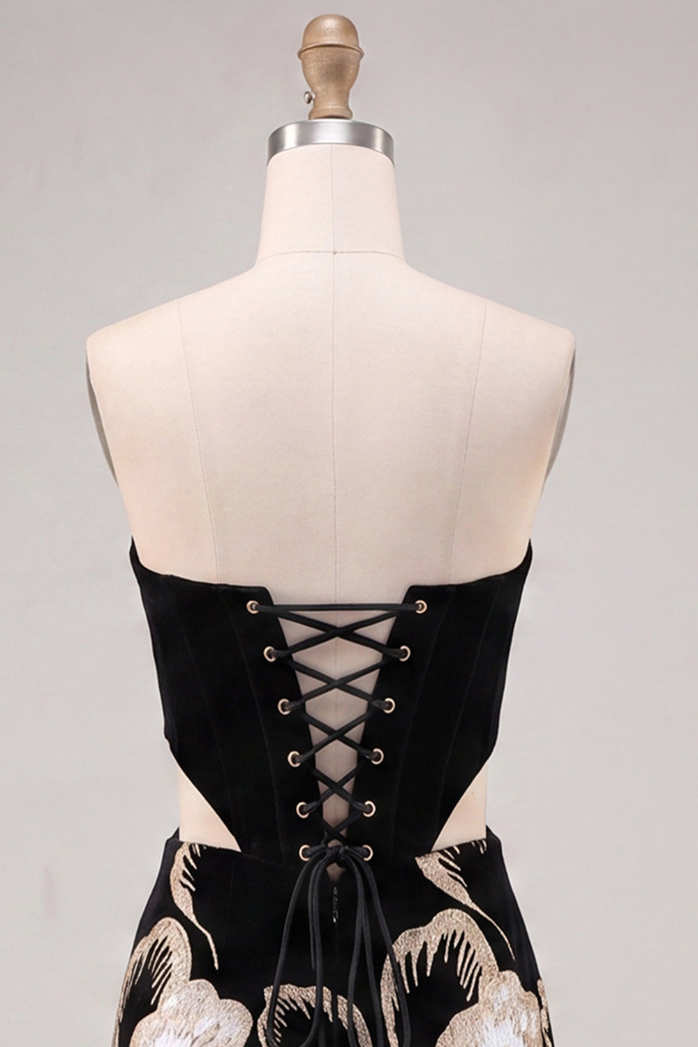 Floral Velvet Dark Green Strapless Cut Out Tight Short Corset Homecoming Dress