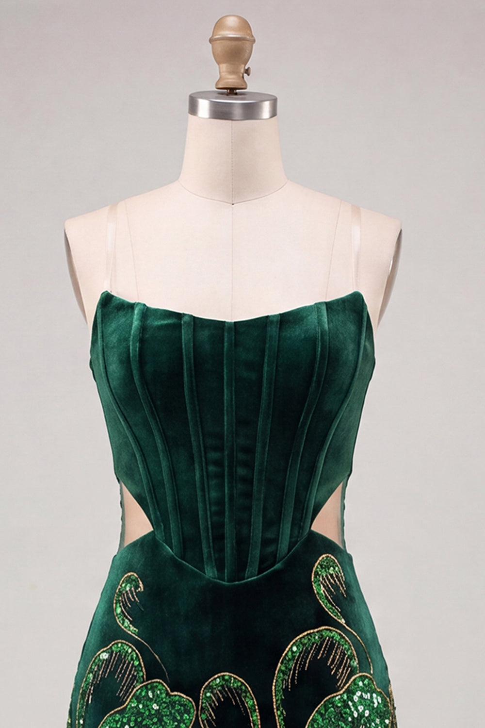Floral Velvet Dark Green Strapless Cut Out Tight Short Corset Homecoming Dress