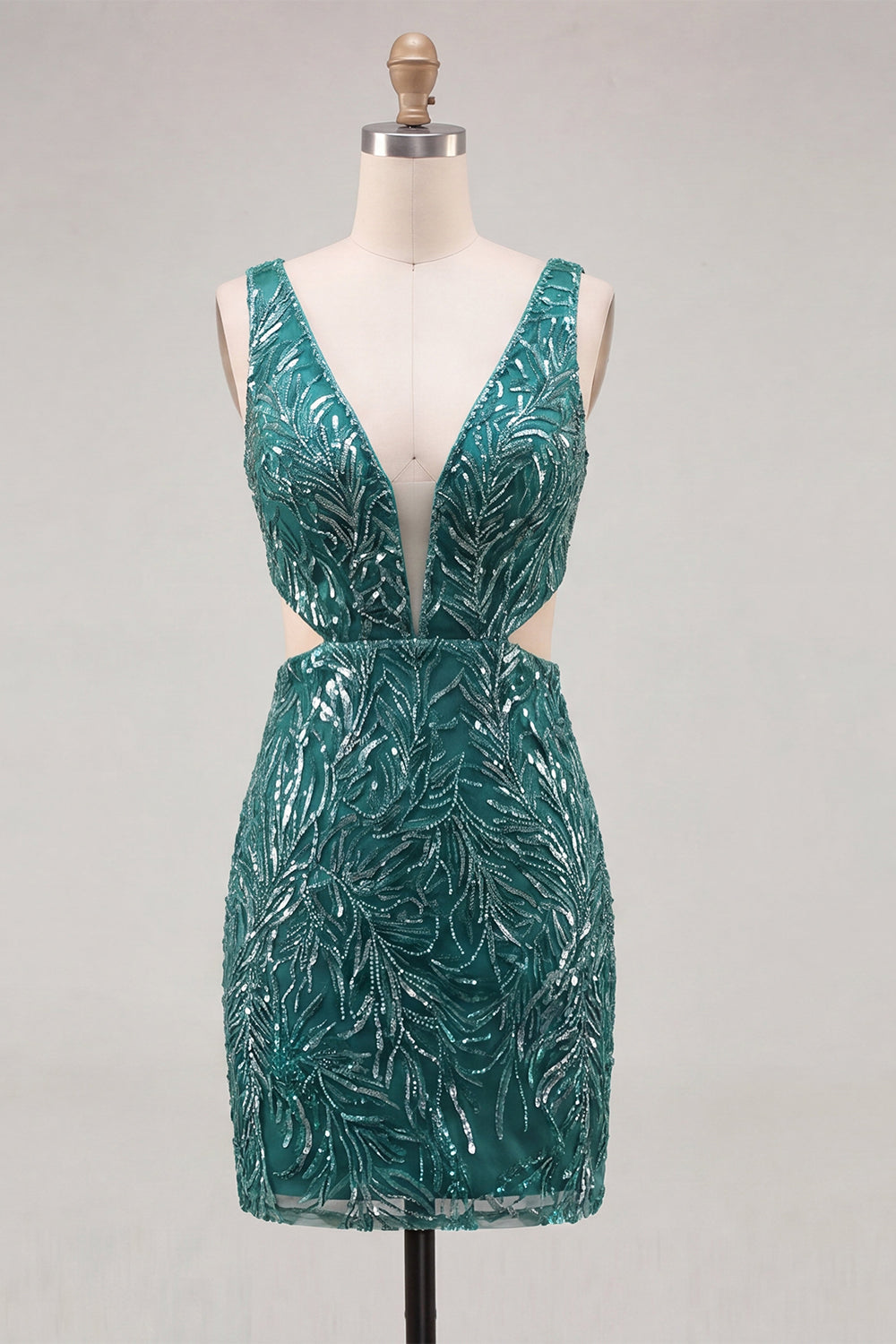 Sparkly Green V-Neck Sequin Tight Short Homecoming Dress