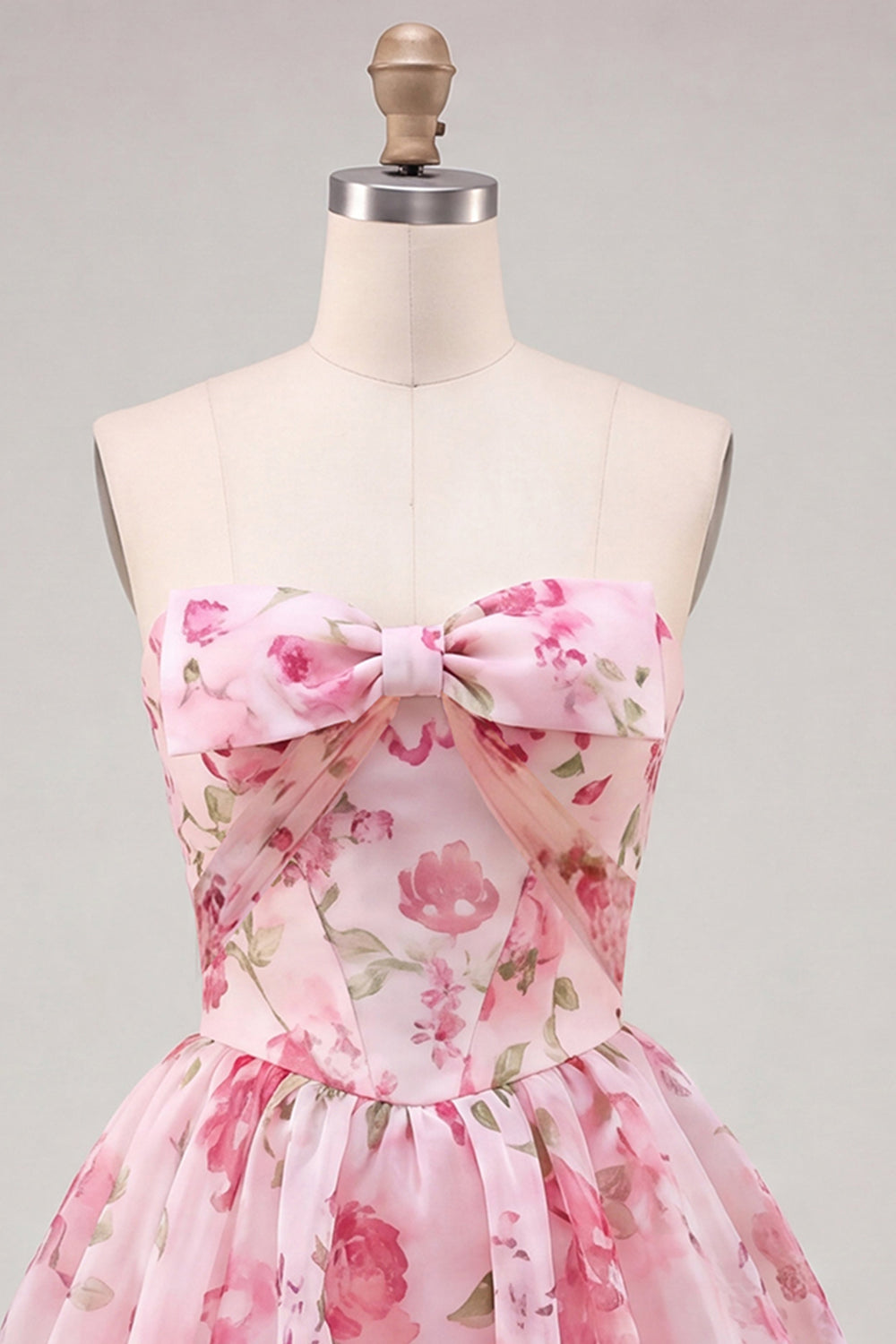 Floral Light Blue A Line Sweetheart Short Homecoming Dress with Bow