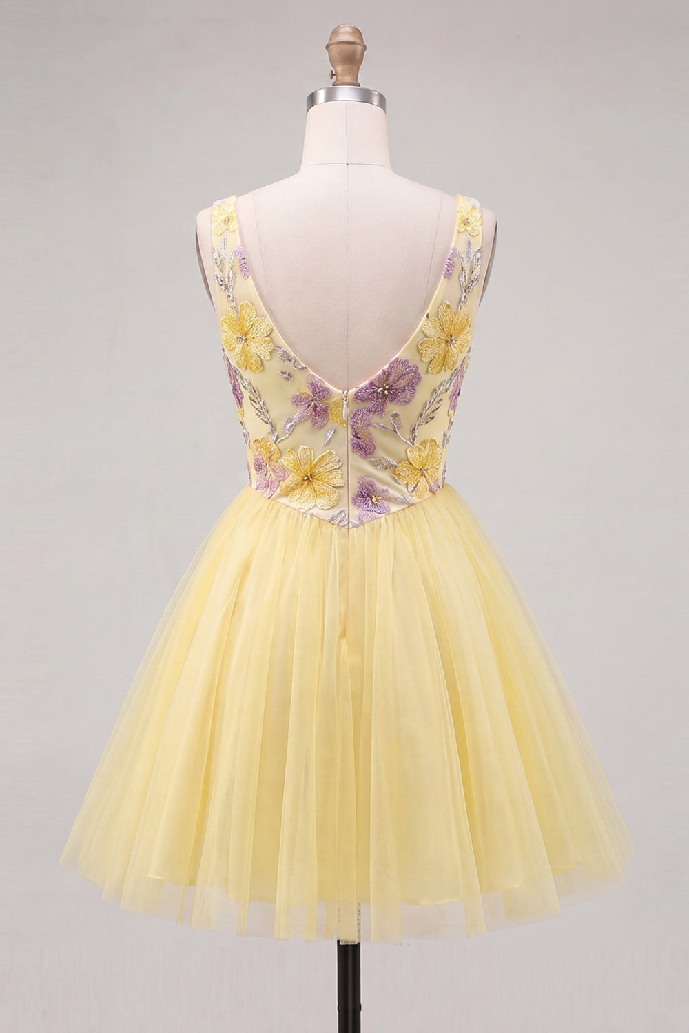 Mint Green Floral A-Line V-Neck Short Homecoming Dress