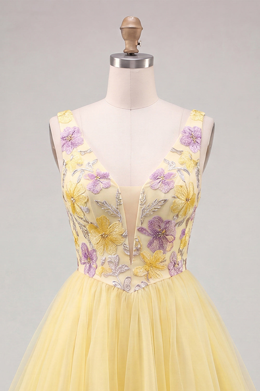 Mint Green Floral A-Line V-Neck Short Homecoming Dress