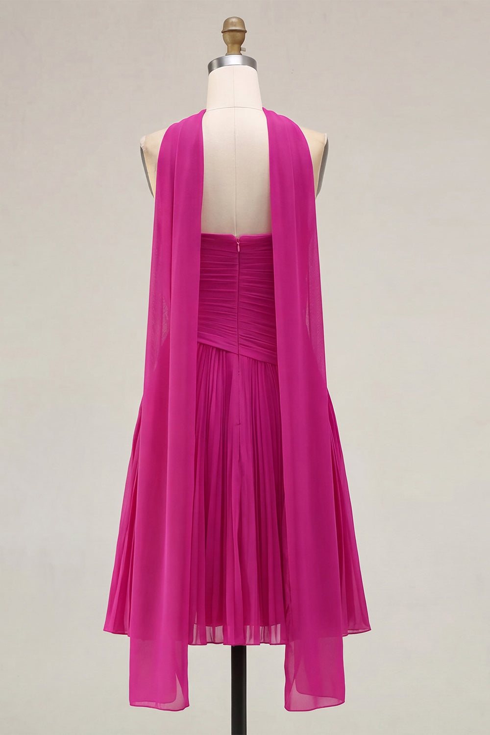 Pink Pleated A-Line Sweetheart Short Homecoming Dress with Neck Scarf
