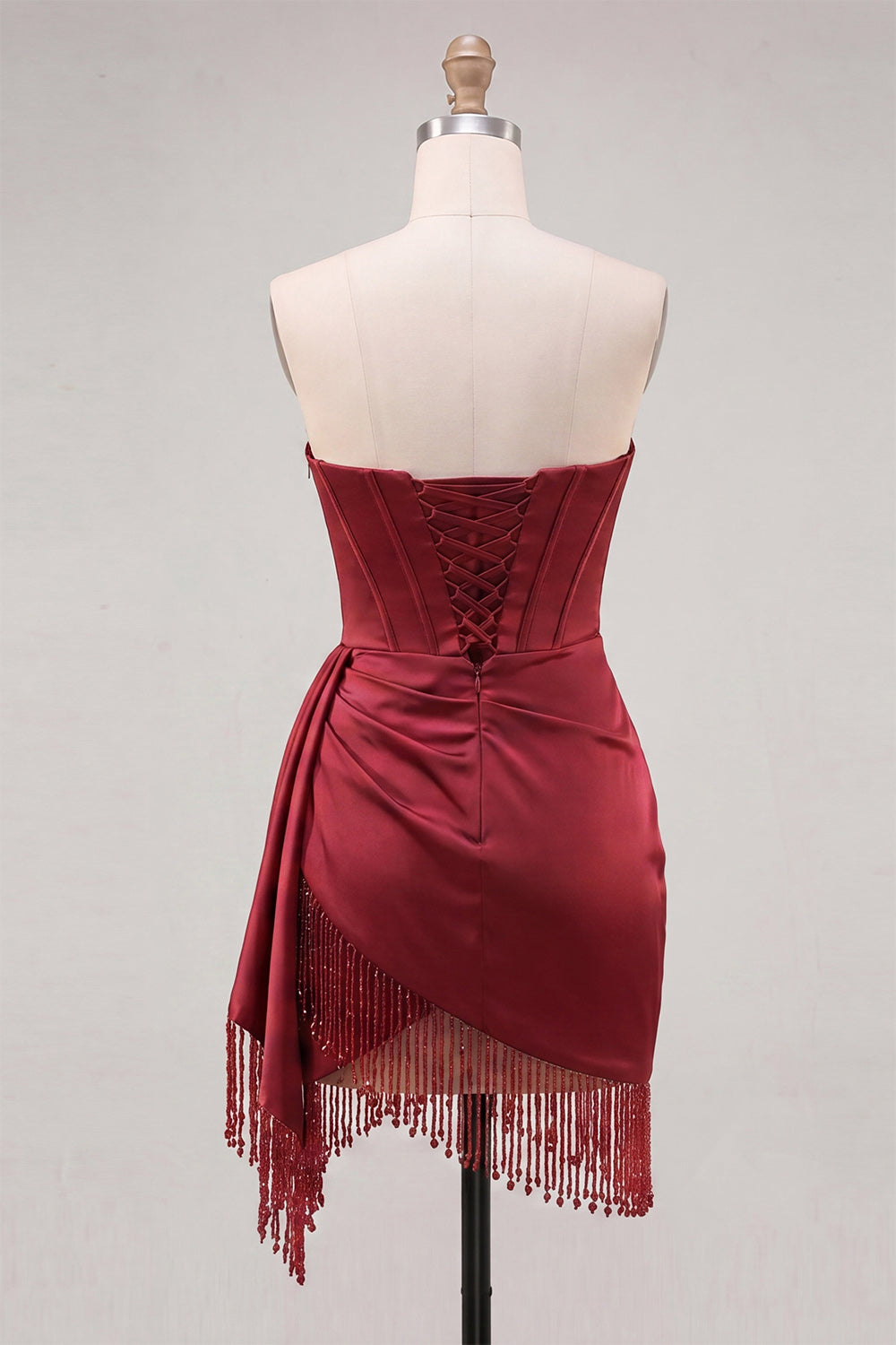 Gold Corset Satin Ruched Short Tight Homecoming Dress with Fringes