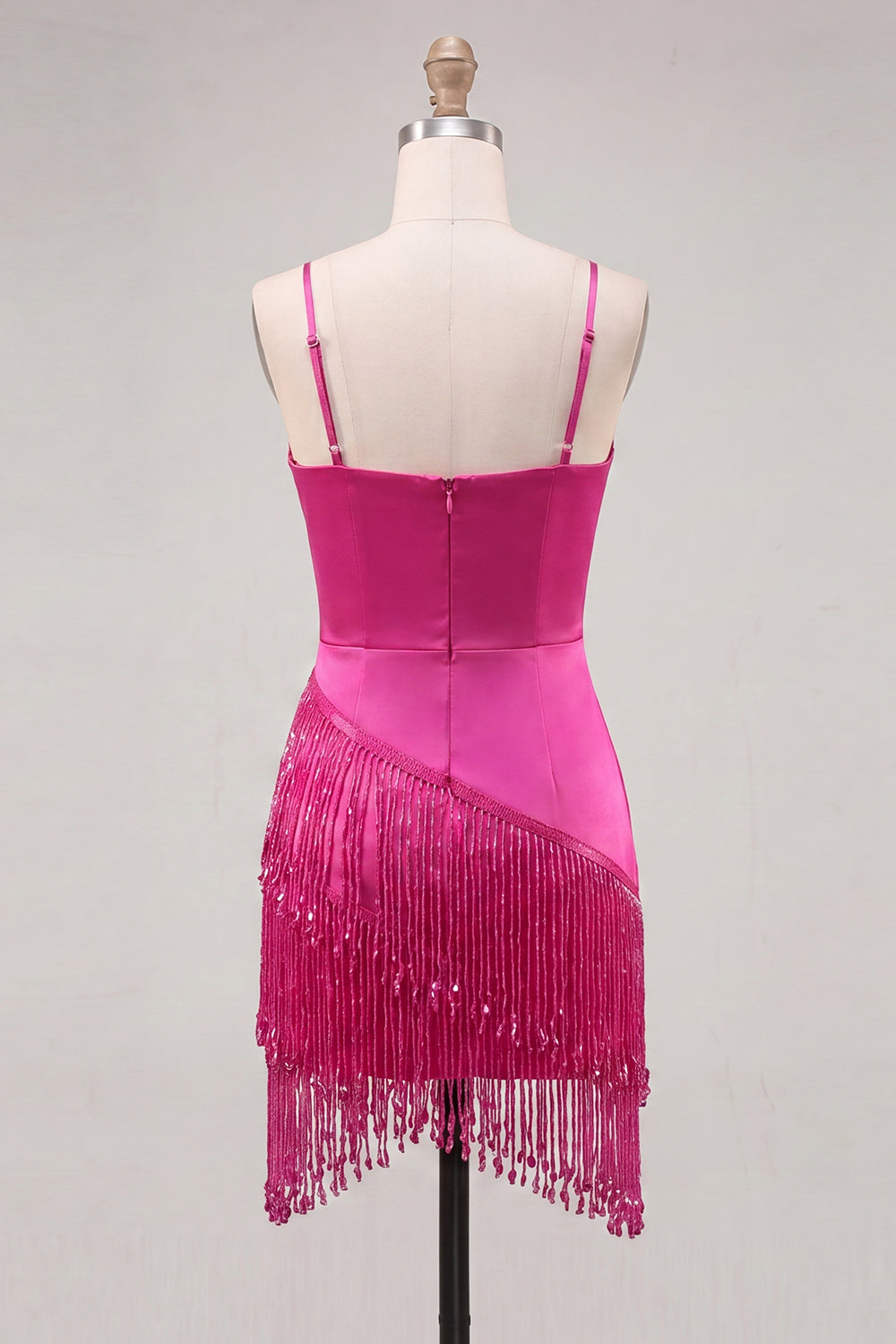 Gold Beaded Satin Tight Short Homecoming Dress with Fringes