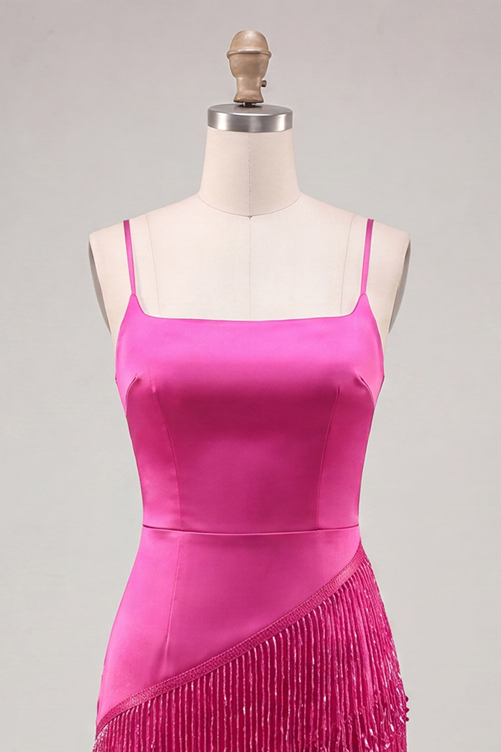 Gold Beaded Satin Tight Short Homecoming Dress with Fringes