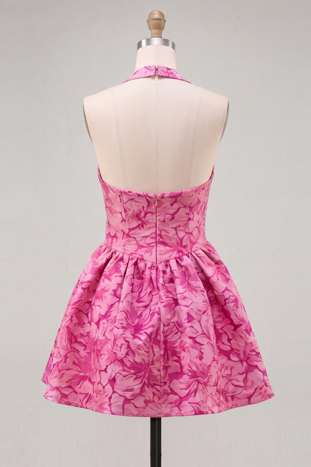 Floral Light Blue Halter Jacquard A-Line Short Homecoming Dress