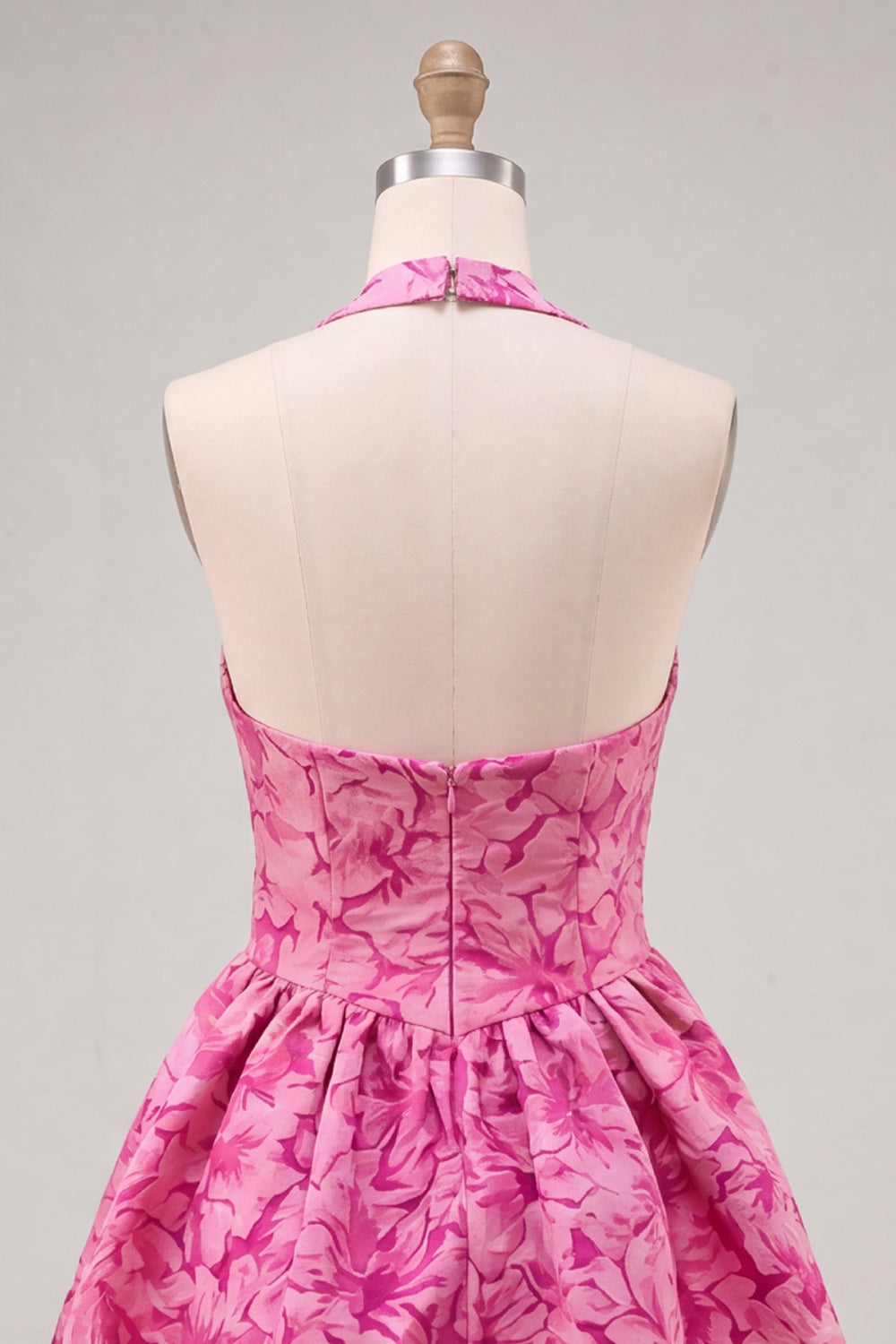 Floral Light Blue Halter Jacquard A-Line Short Homecoming Dress