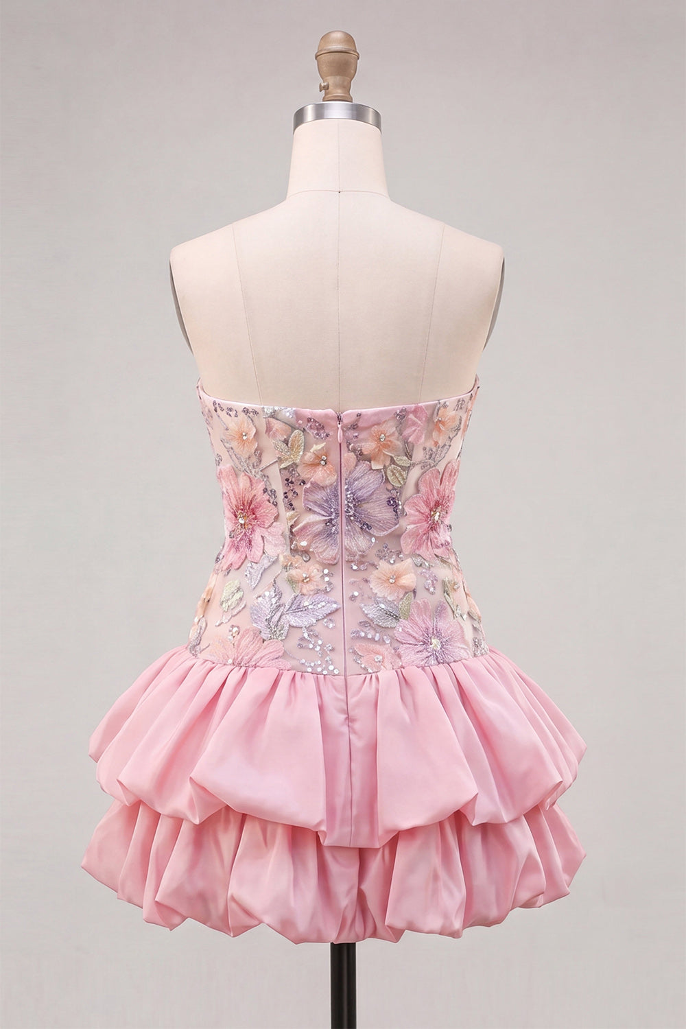 Floral Light Yellow Strapless Tiered Short A-Line Homecoming Dress
