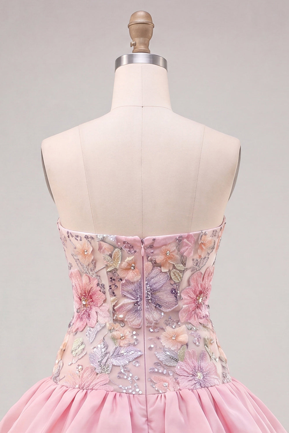 Floral Light Yellow Strapless Tiered Short A-Line Homecoming Dress