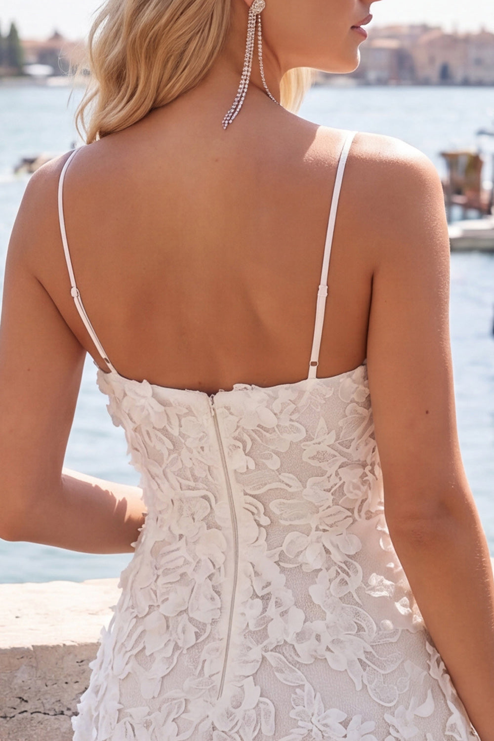 Light Blue Appliqued Spaghetti Straps A-Line Short Homecoming Dress