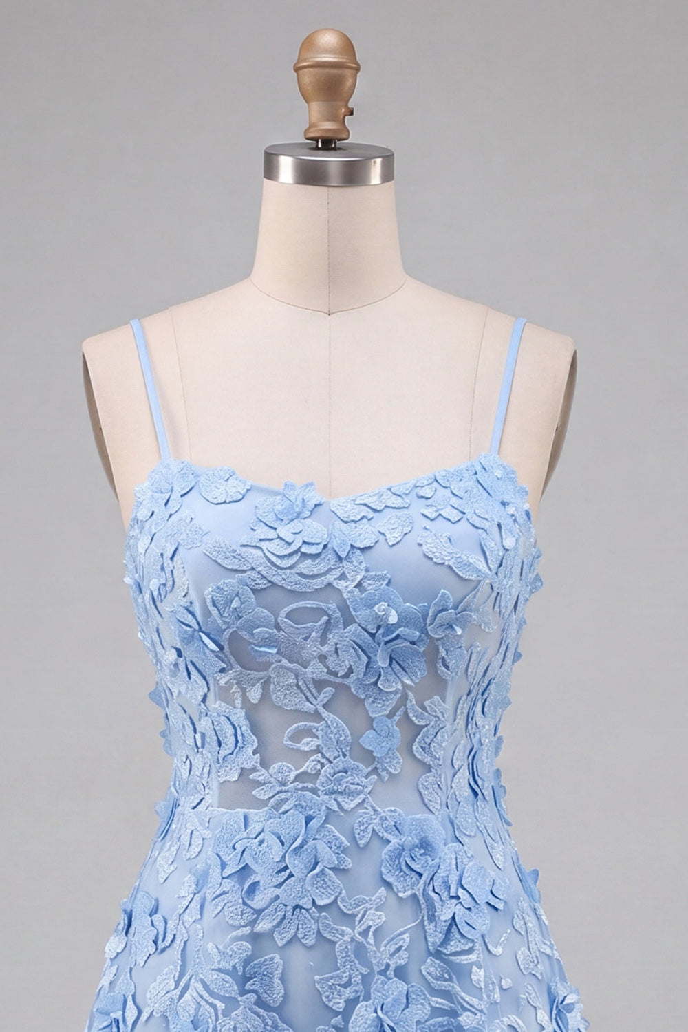 Light Blue Appliqued Spaghetti Straps A-Line Short Homecoming Dress
