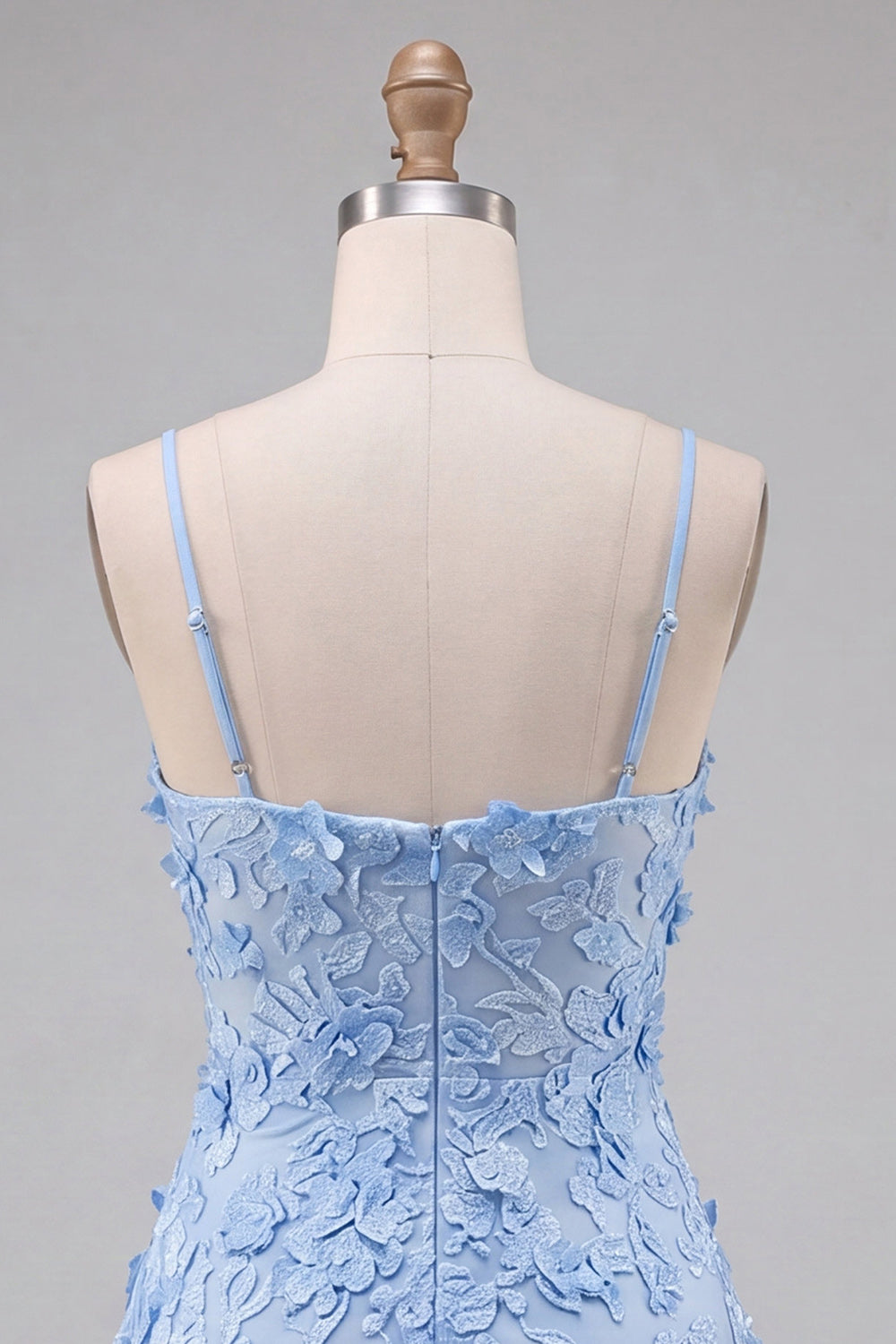 Light Blue Appliqued Spaghetti Straps A-Line Short Homecoming Dress