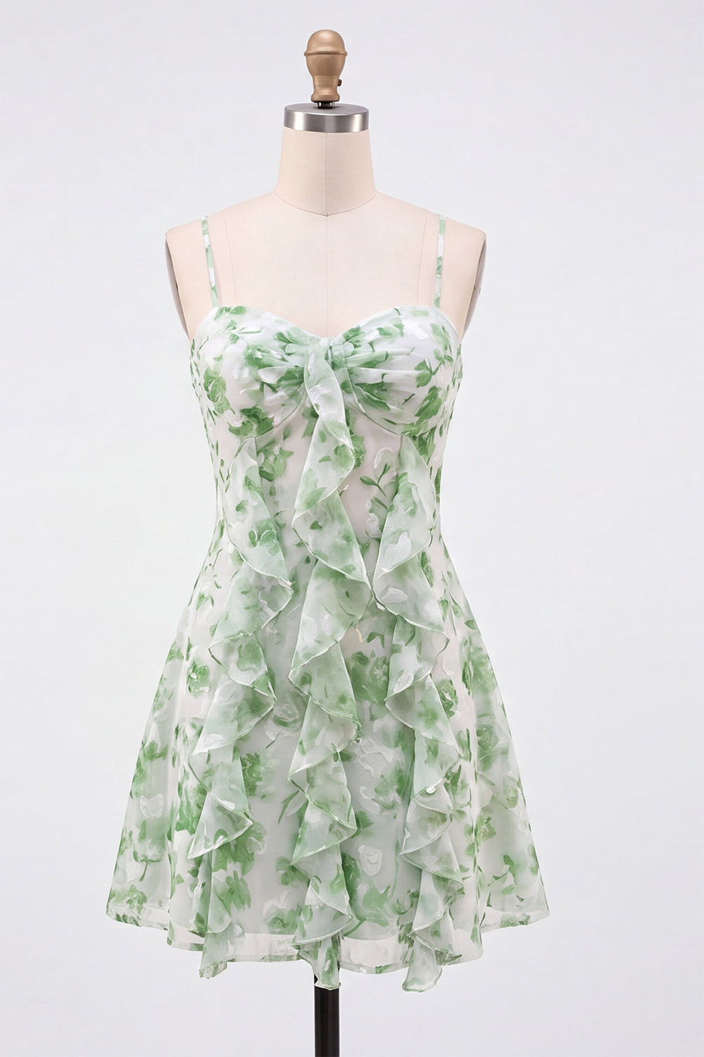 Blue Ruffled Floral A-Line Short Homecoming Dress