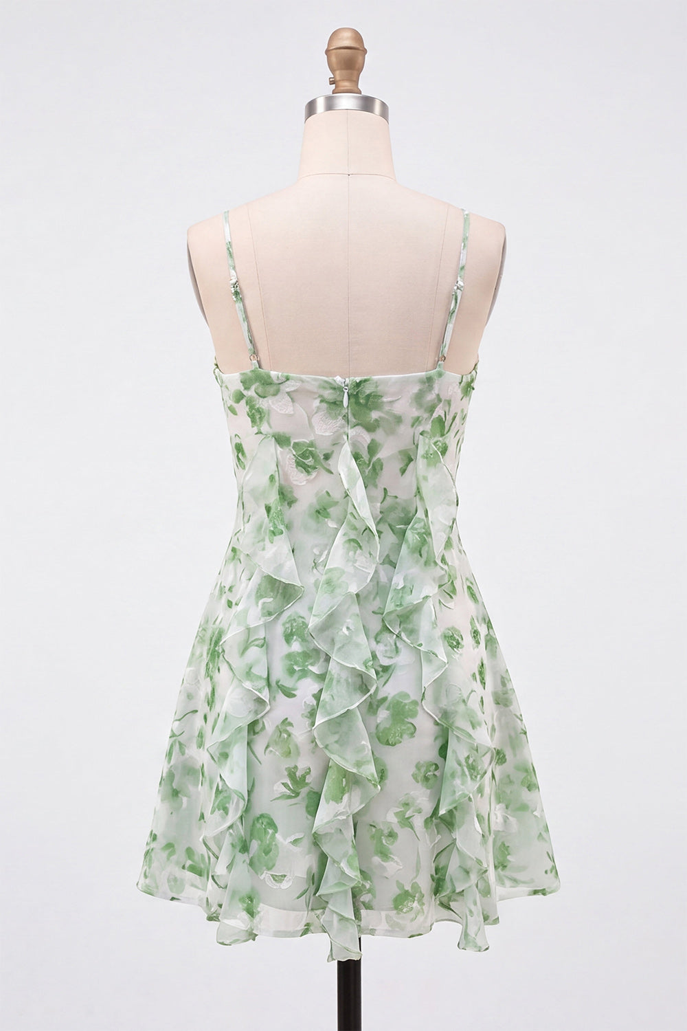 Blue Ruffled Floral A-Line Short Homecoming Dress