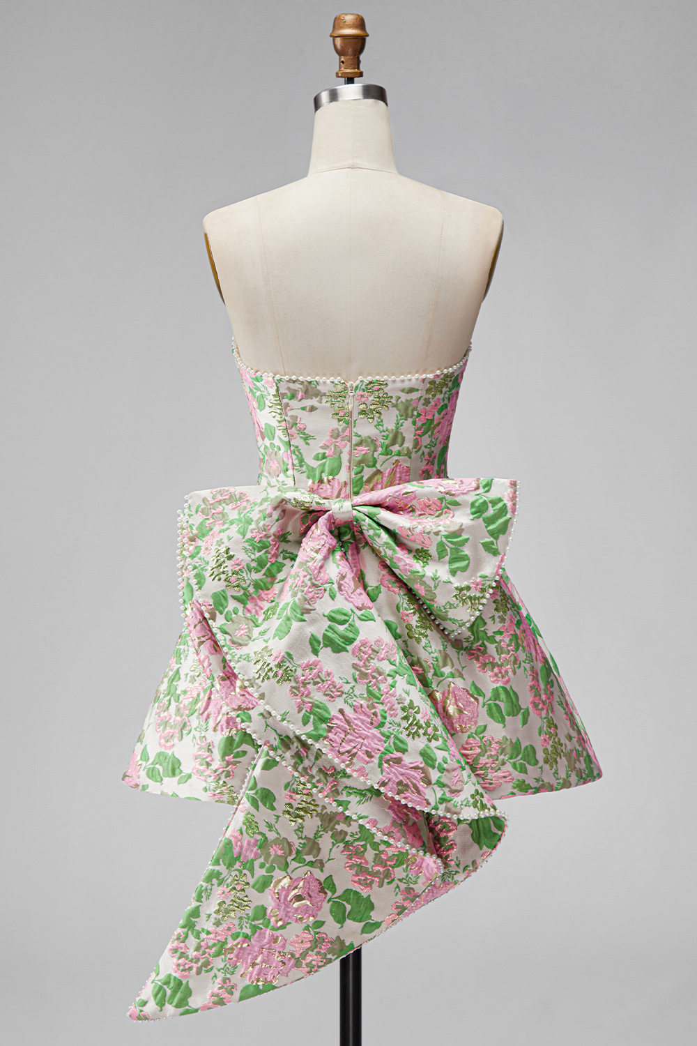 Blue Flower Jacquard Short A-Line Homecoming Dress with Bow