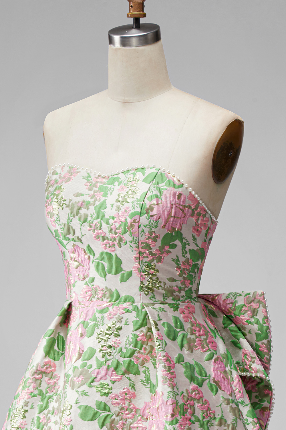 Blue Flower Jacquard Short A-Line Homecoming Dress with Bow