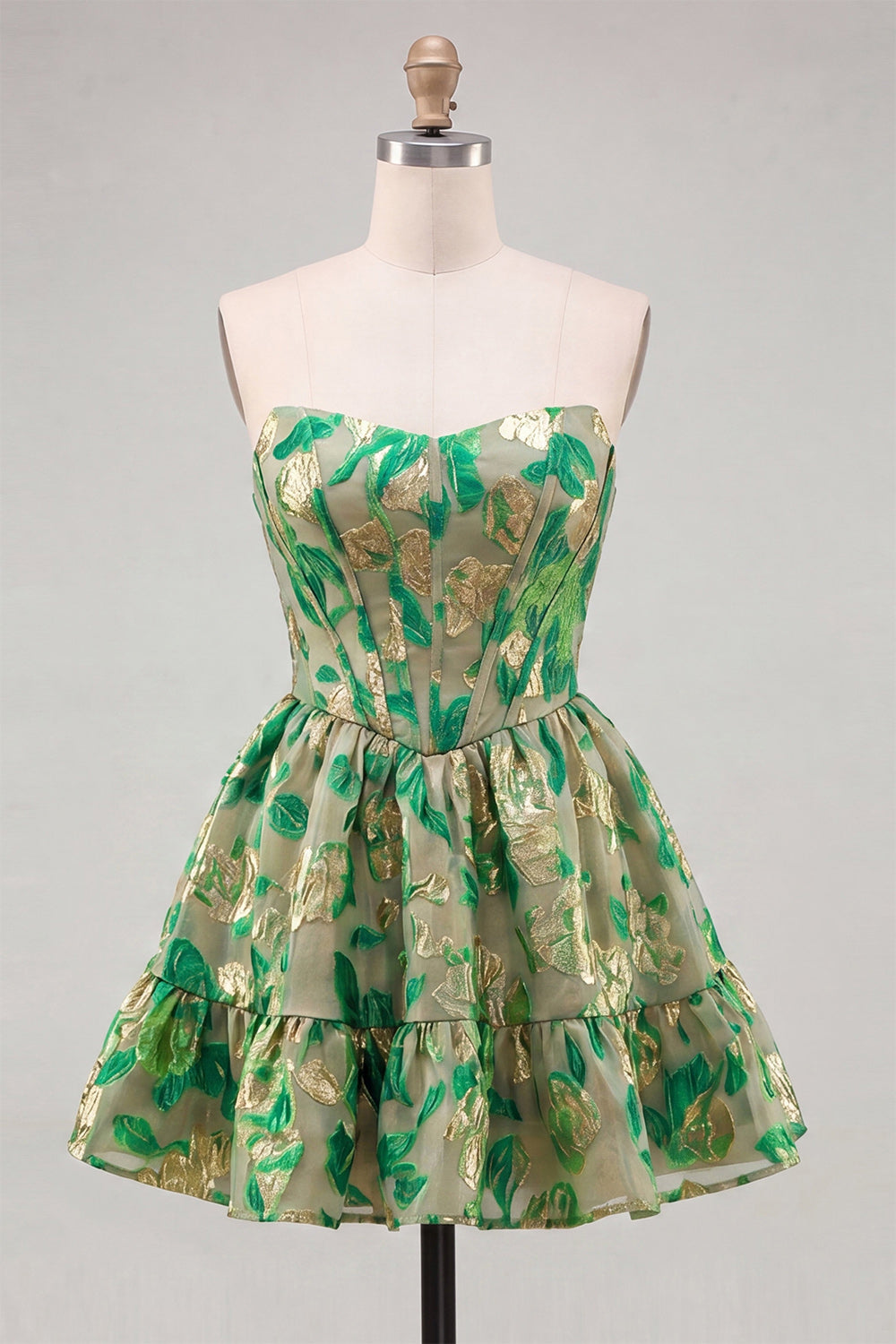 Floral Green Corset A-Line Sweetheart Short Homecoming Dress