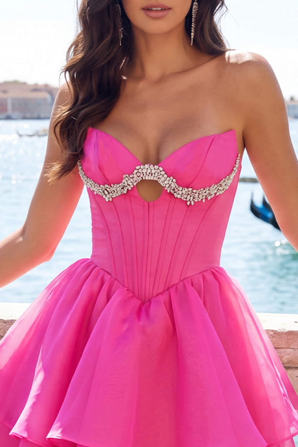 Hot Pink Ruffled Corset Tiered A-Line Short Homecoming Dress