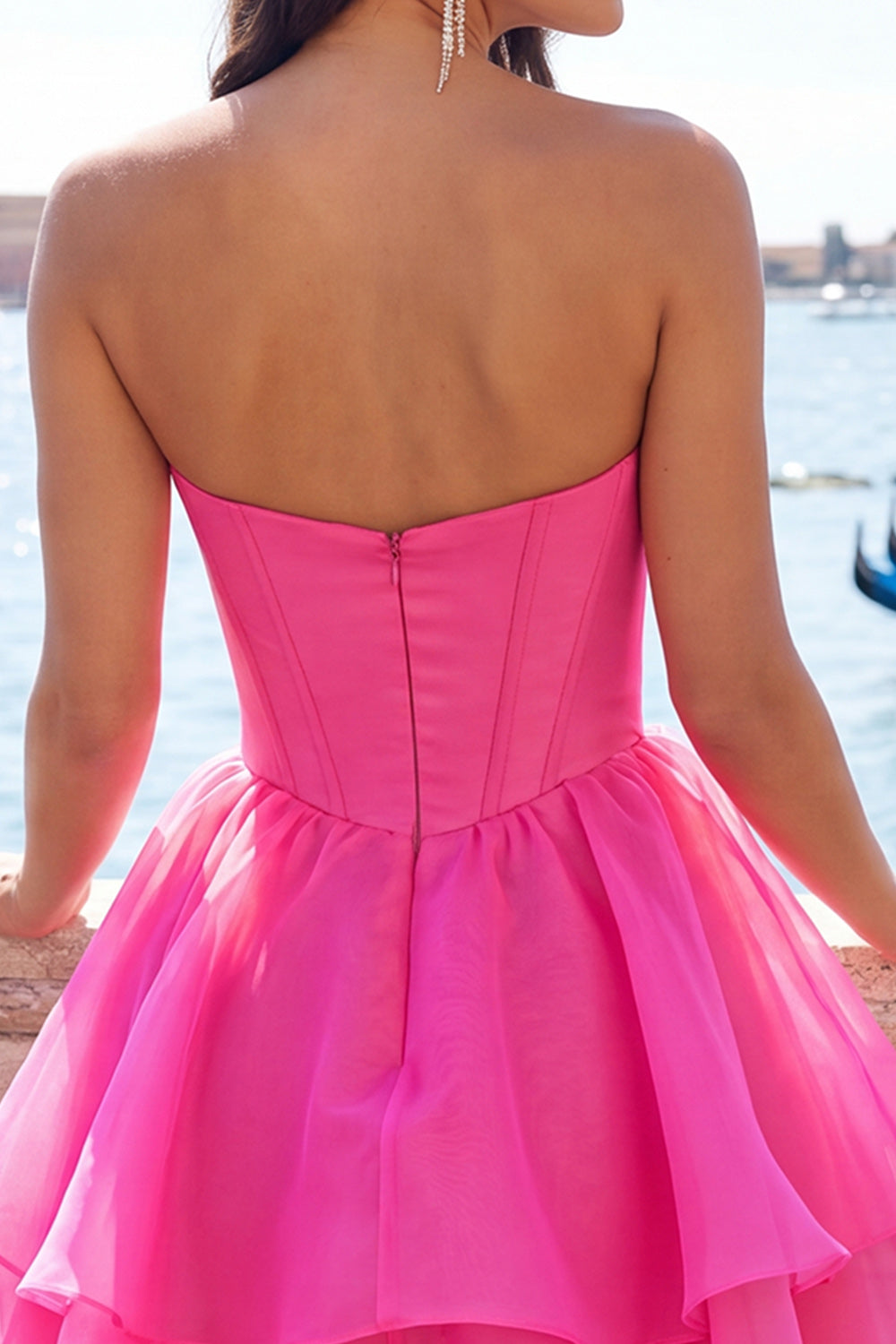 Hot Pink Ruffled Corset Tiered A-Line Short Homecoming Dress