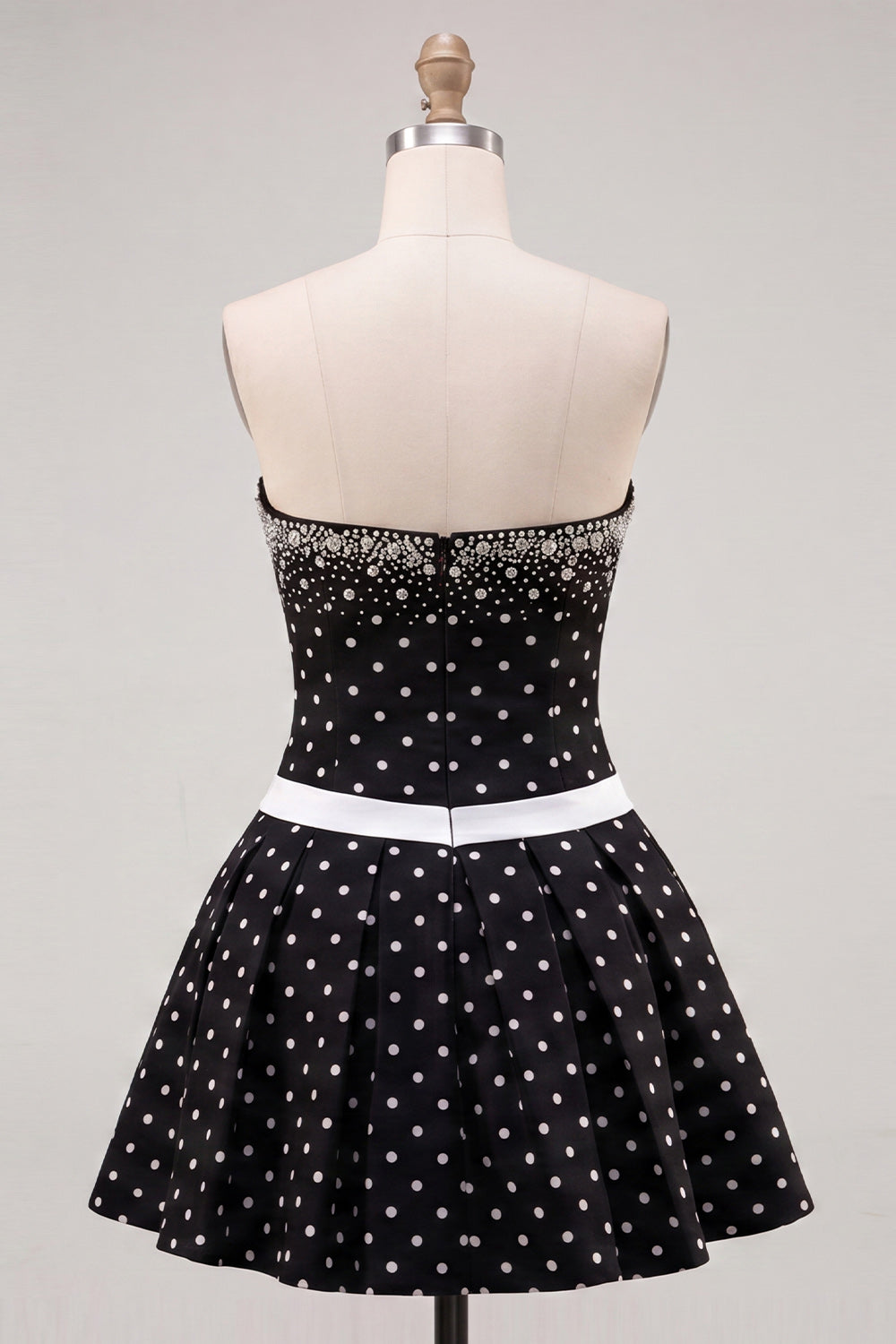 Black White Dots Beaded A-Line Short Homecoming Dress