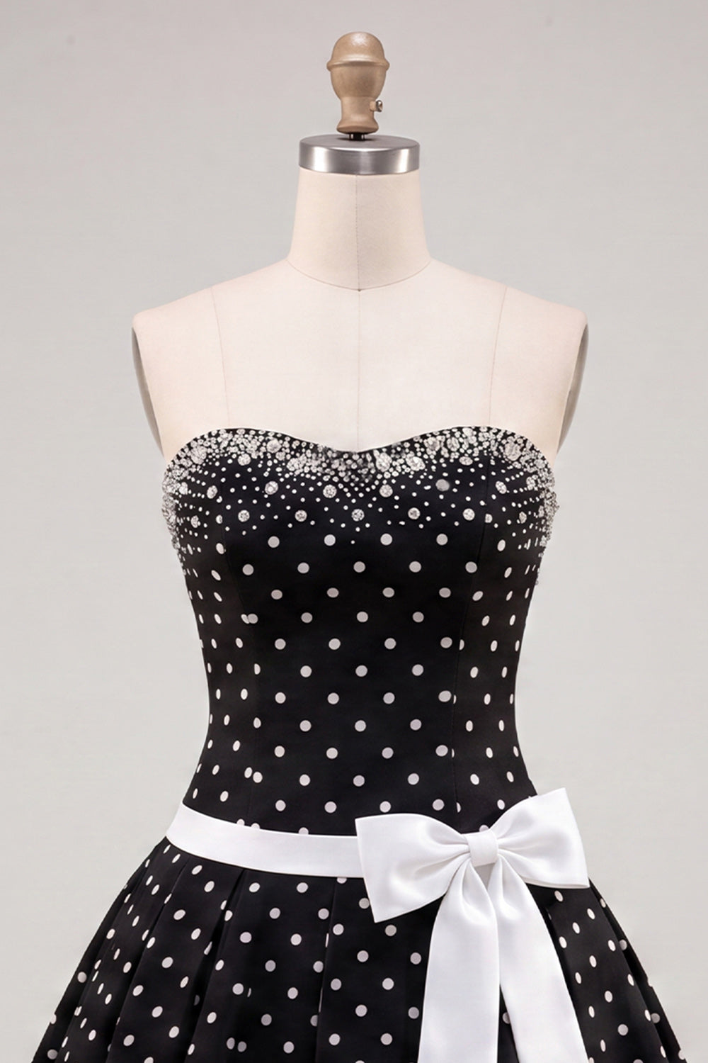 Black White Dots Beaded A-Line Short Homecoming Dress