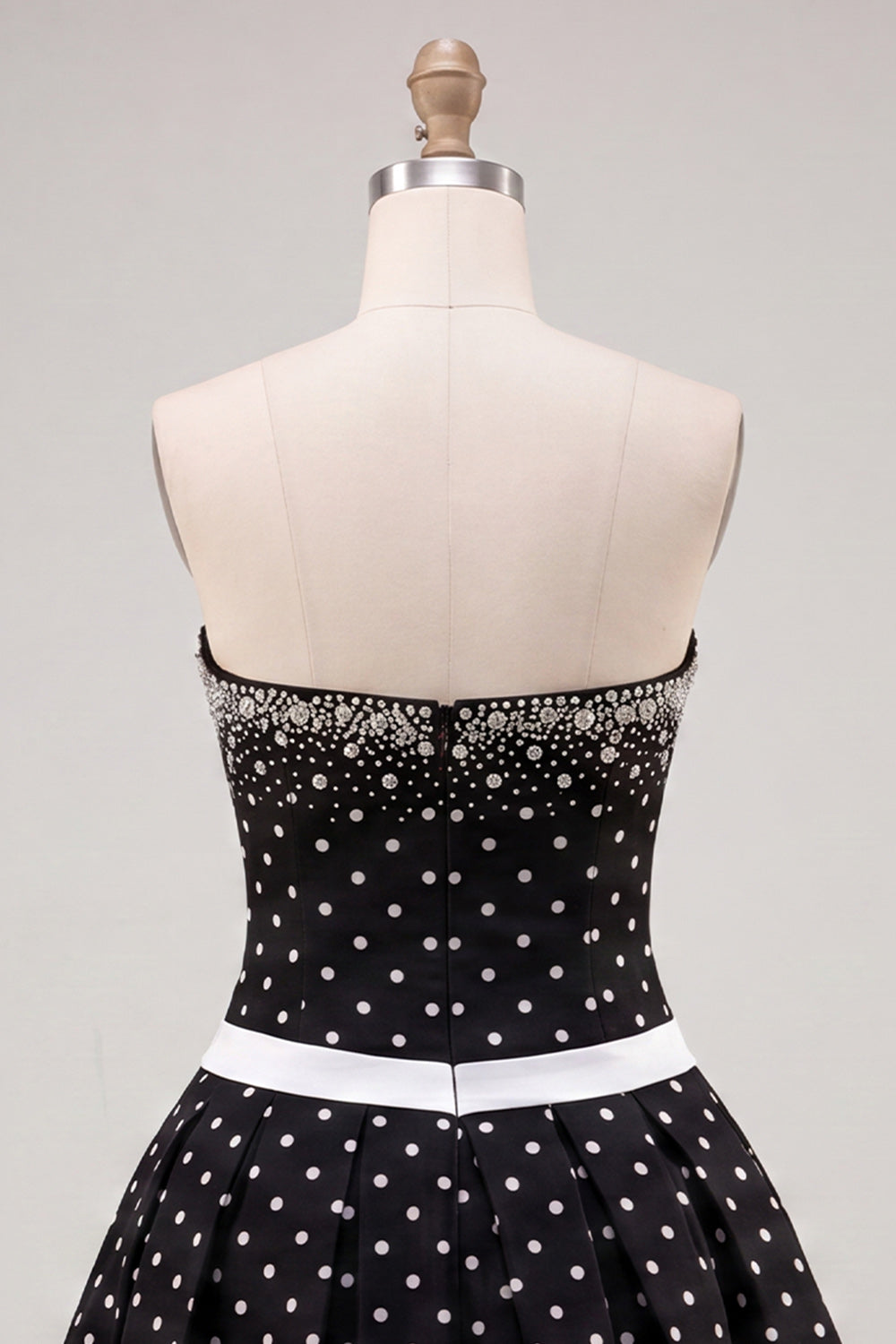 Black White Dots Beaded A-Line Short Homecoming Dress