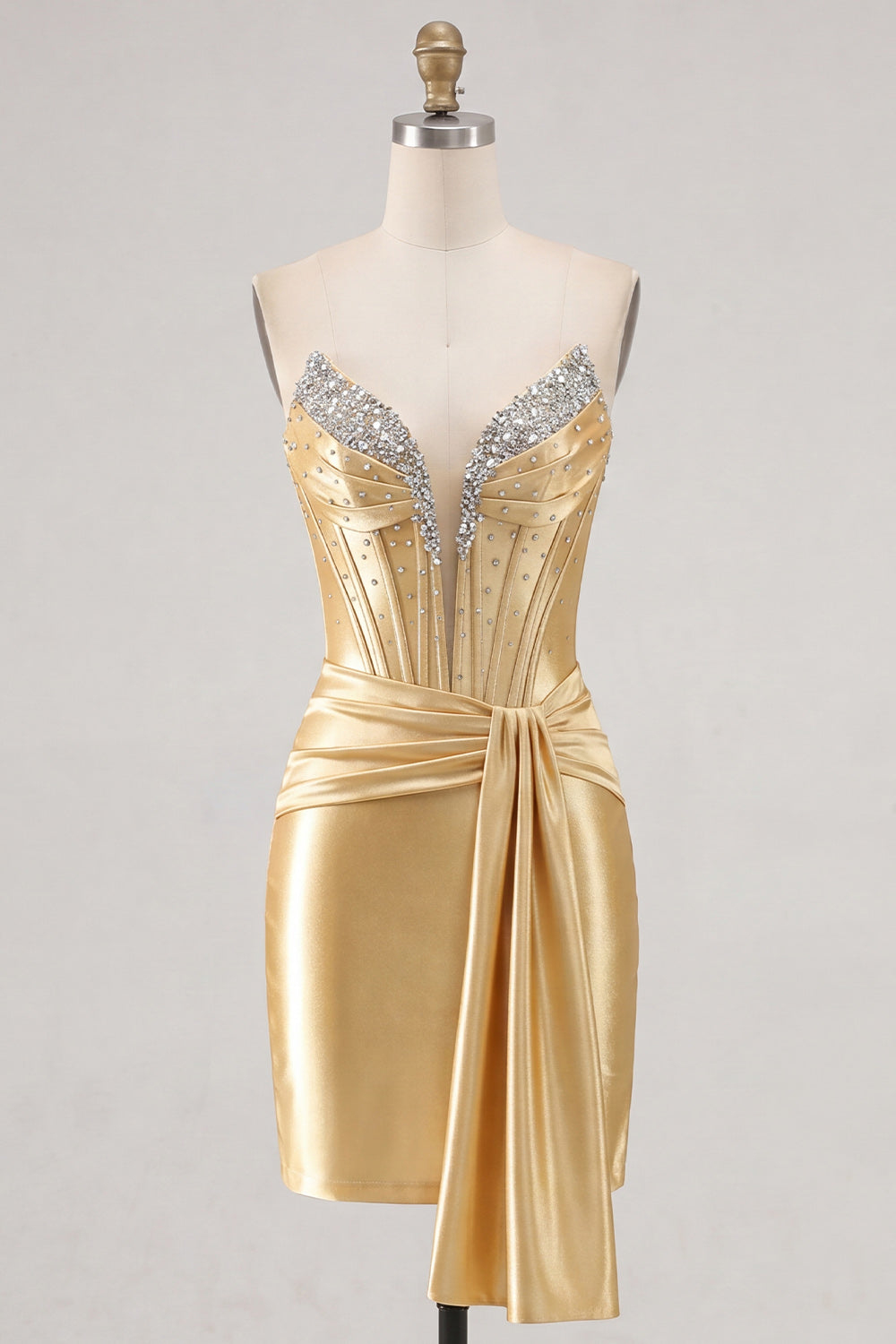 Pink Sparkly Satin Corset Beaded Tight Short Homecoming Dress