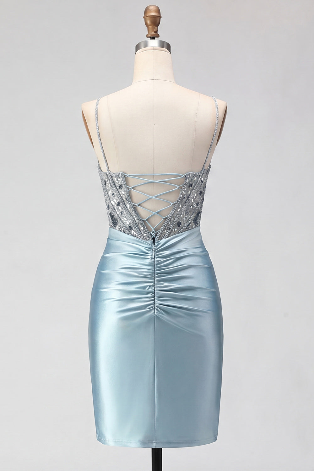 Dark Green Sparkly Satin Corset Sequin Short Homecoming Dress