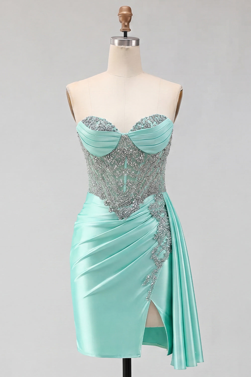 Sparkly Gold Corset Beaded Satin Tight Short Homecoming Dress