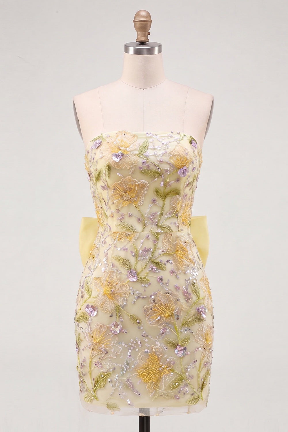 Sparkly Yellow Floral Sequin Tight Short Homecoming Dress