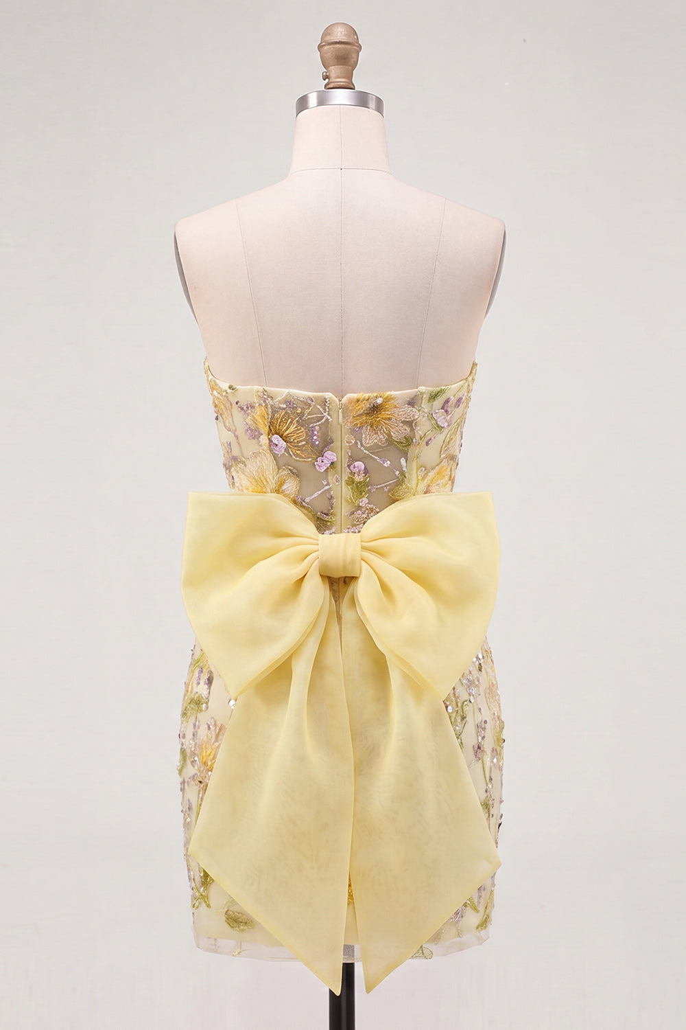 Sparkly Yellow Floral Sequin Tight Short Homecoming Dress